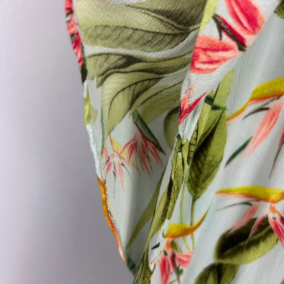 Zara Birds of Paradise Floral Open Back Dress Large Green Pink - Picture 8 of 16